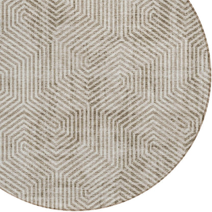 Tabselect Home Line 8' Taupe And Beige Round Geometric Washable Indoor Outdoor Area Rug
