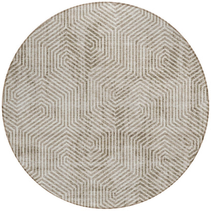 Tabselect Home Line 8' Taupe And Beige Round Geometric Washable Indoor Outdoor Area Rug