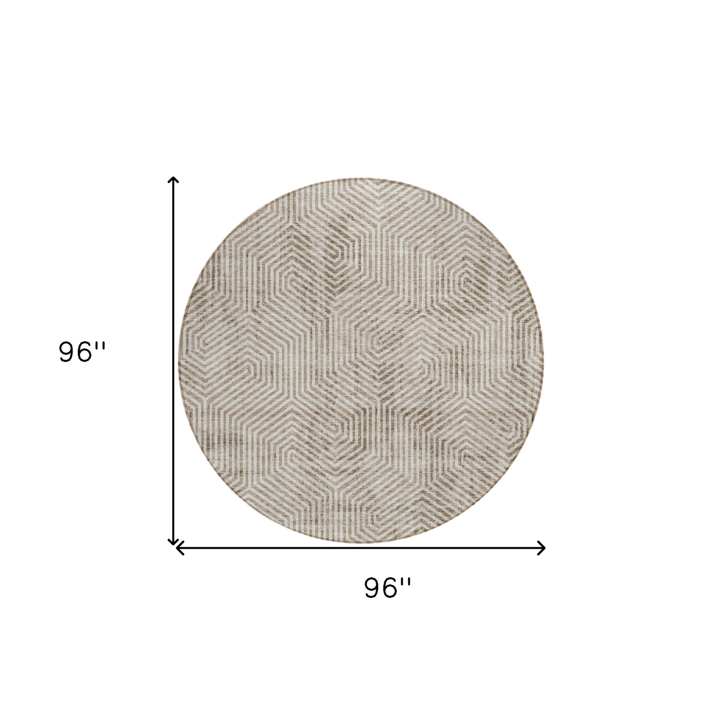 Tabselect Home Line 8' Taupe And Beige Round Geometric Washable Indoor Outdoor Area Rug