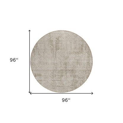 Tabselect Home Line 8' Taupe And Beige Round Geometric Washable Indoor Outdoor Area Rug