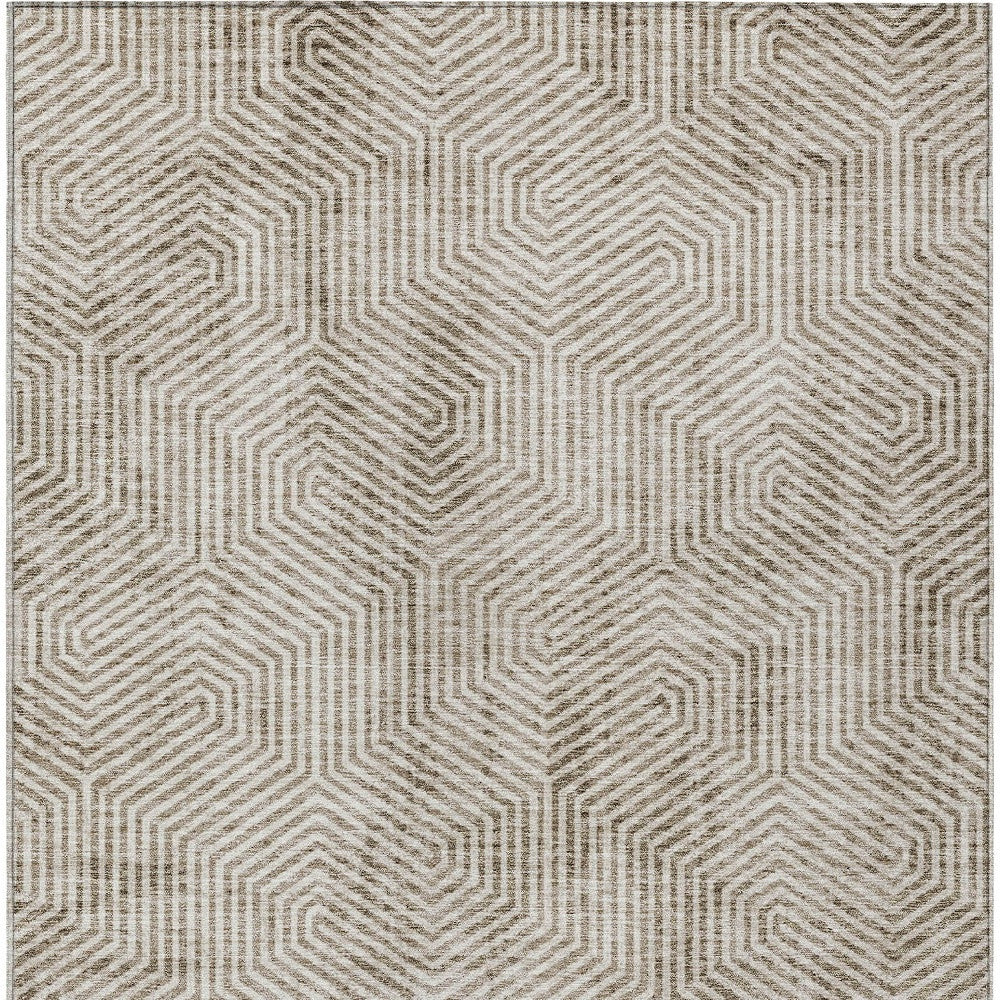Tabselect Home Line 8' X 10' Taupe And Beige Geometric Washable Indoor Outdoor Area Rug