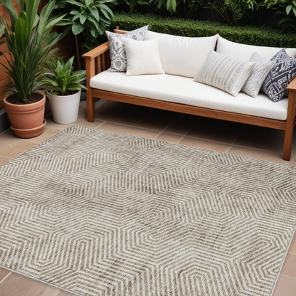 Tabselect Home Line 8' X 10' Taupe And Beige Geometric Washable Indoor Outdoor Area Rug