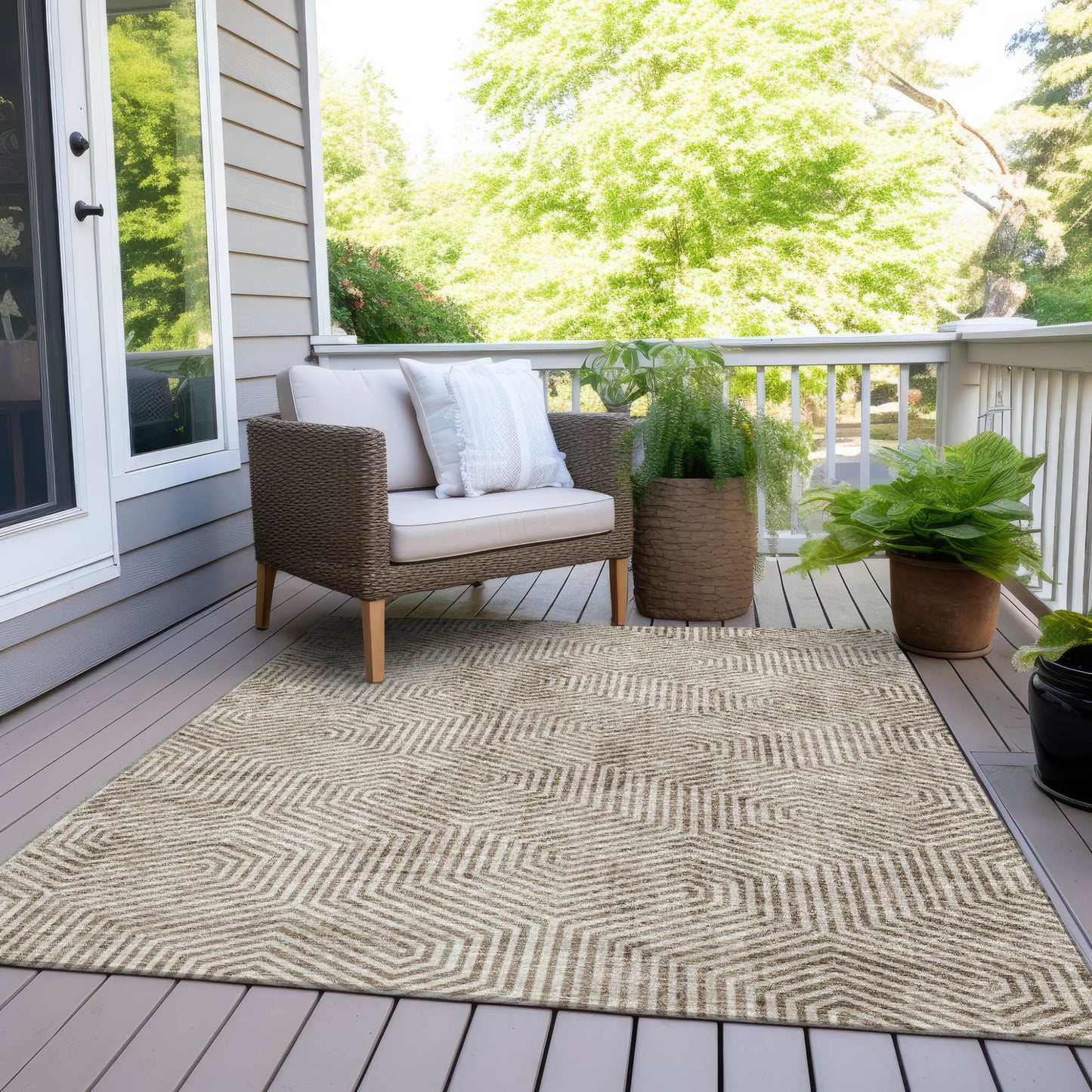 Tabselect Home Line 8' X 10' Taupe And Beige Geometric Washable Indoor Outdoor Area Rug