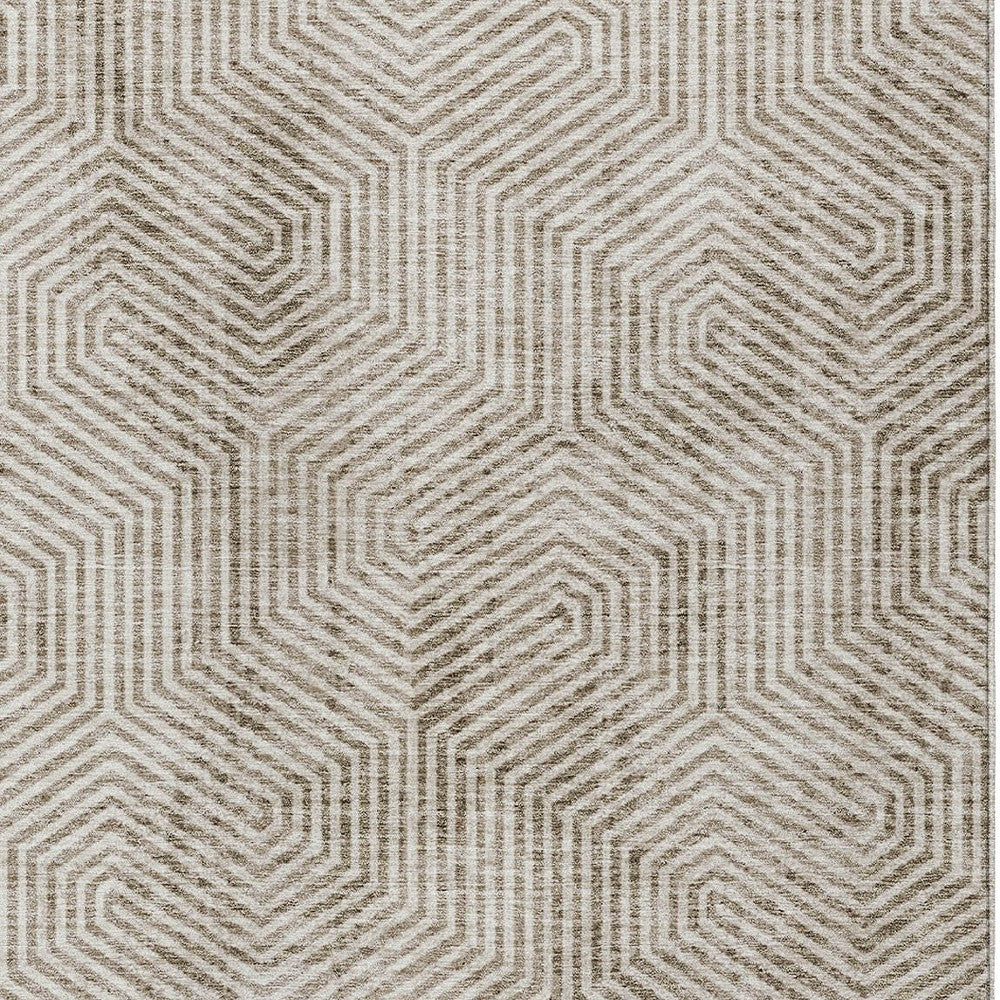 Tabselect Home Line 8' X 10' Taupe And Beige Geometric Washable Indoor Outdoor Area Rug