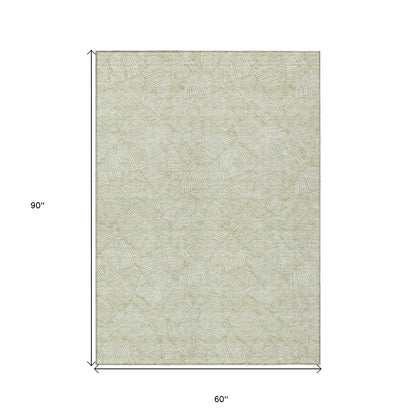 Tabselect Home Line 5' X 8' Artichoke Green And Ivory Floral Washable Indoor Outdoor Area Rug