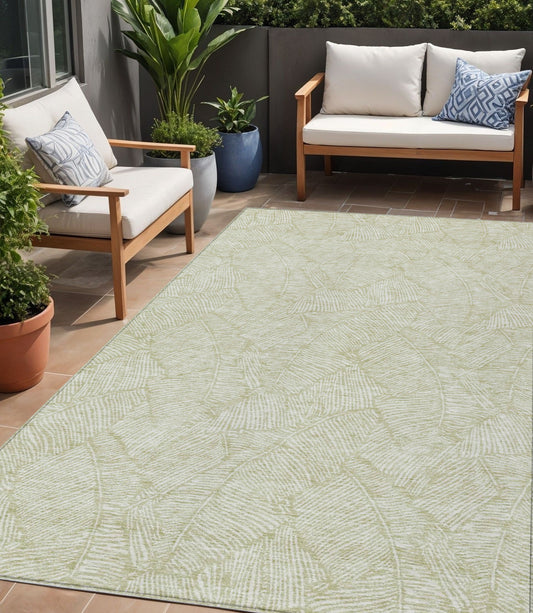 Tabselect Home Line 5' X 8' Artichoke Green And Ivory Floral Washable Indoor Outdoor Area Rug