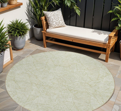Tabselect Home Line 8' Artichoke Green And Ivory Round Floral Washable Indoor Outdoor Area Rug