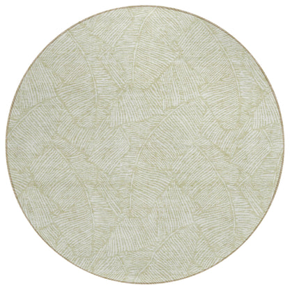 Tabselect Home Line 8' Artichoke Green And Ivory Round Floral Washable Indoor Outdoor Area Rug