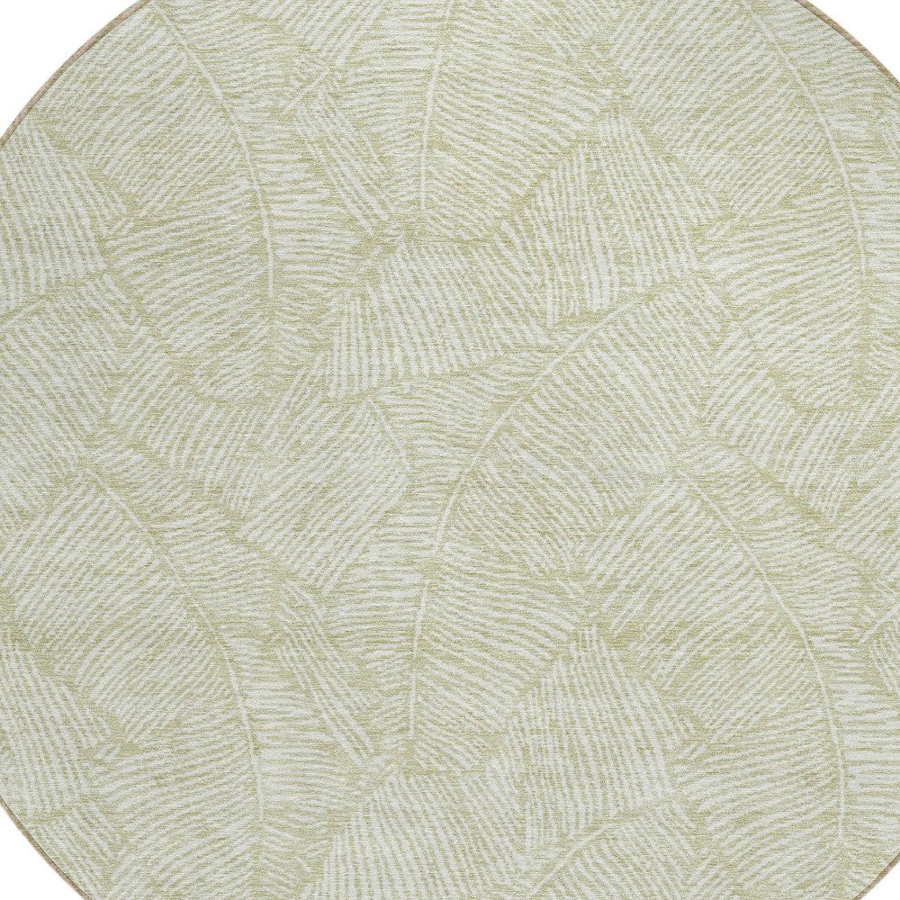 Tabselect Home Line 8' Artichoke Green And Ivory Round Floral Washable Indoor Outdoor Area Rug