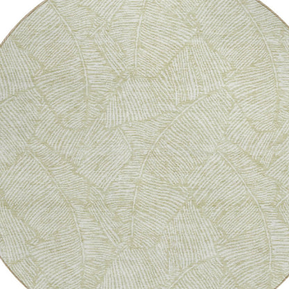 Tabselect Home Line 8' Artichoke Green And Ivory Round Floral Washable Indoor Outdoor Area Rug