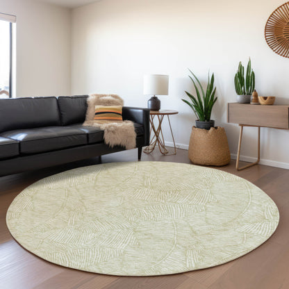Tabselect Home Line 8' Artichoke Green And Ivory Round Floral Washable Indoor Outdoor Area Rug