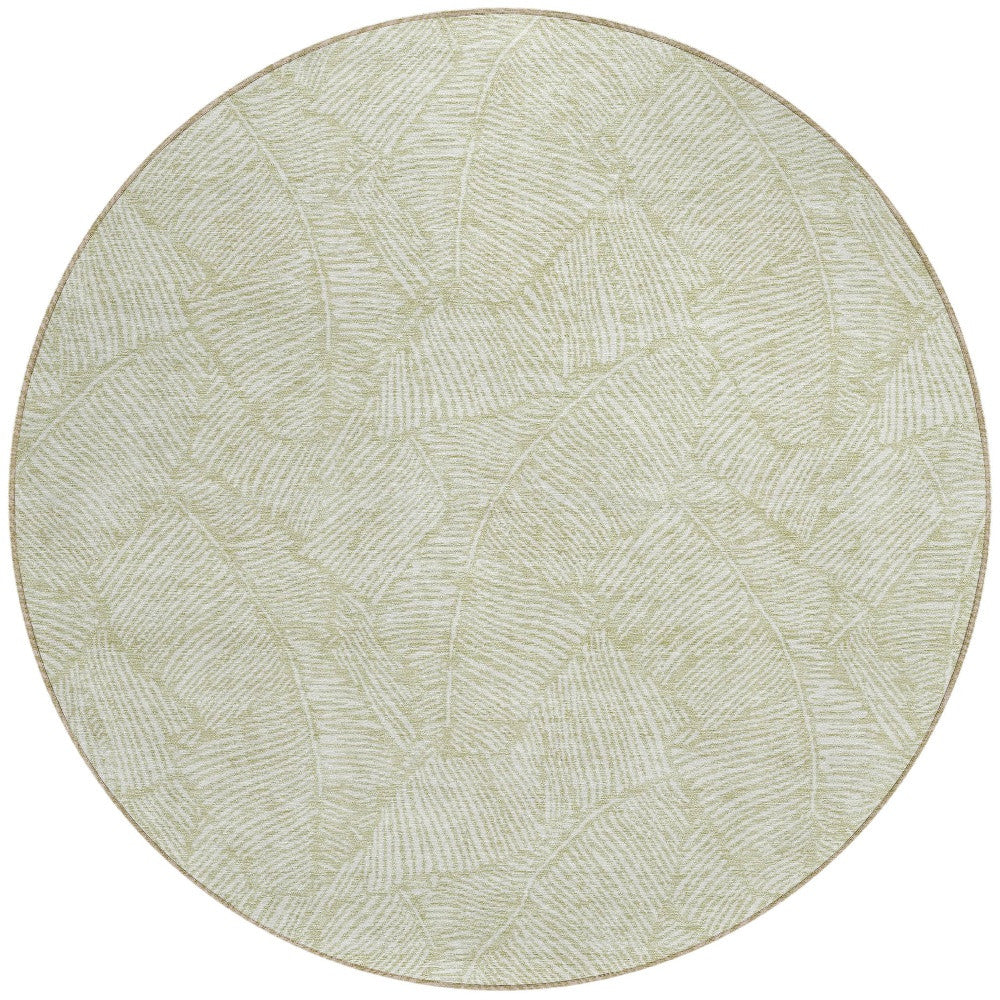 Tabselect Home Line 8' Artichoke Green And Ivory Round Floral Washable Indoor Outdoor Area Rug