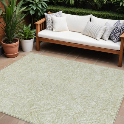 Tabselect Home Line 9' X 12' Artichoke Green And Ivory Floral Washable Indoor Outdoor Area Rug