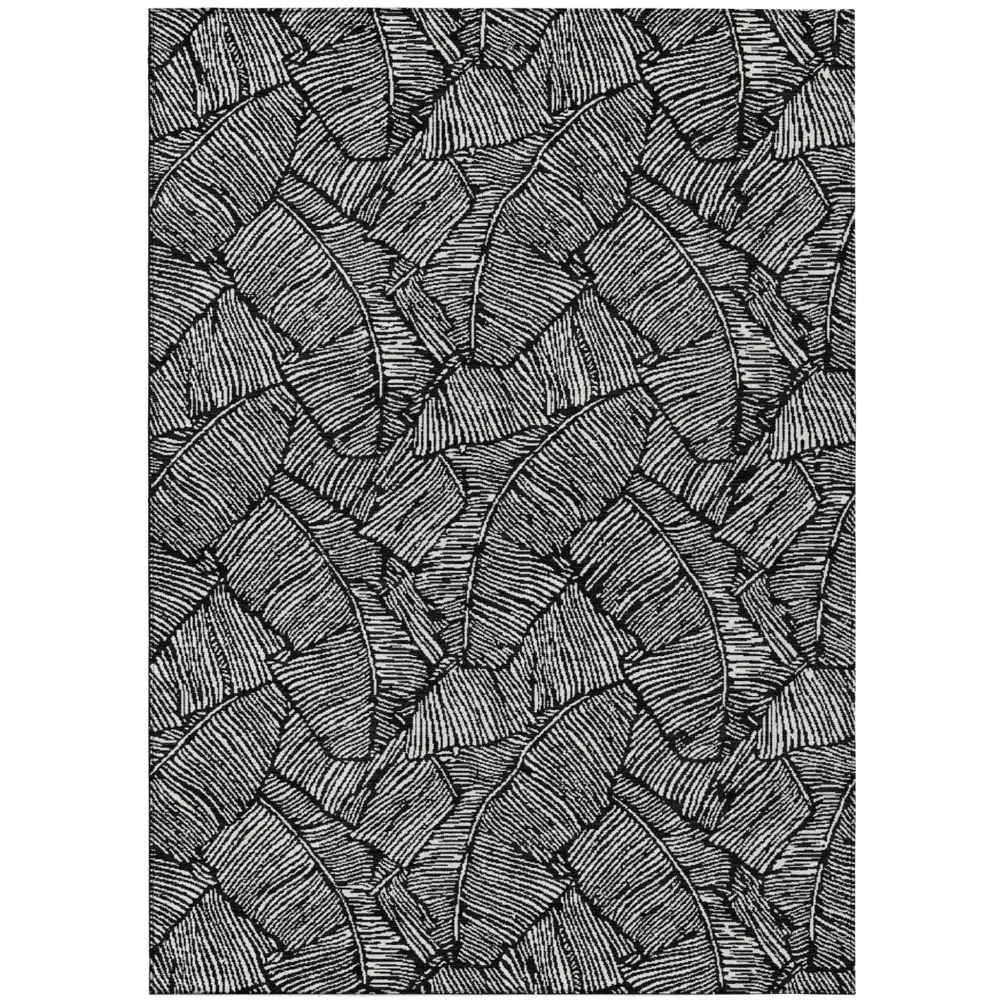 Tabselect Home Line 5' X 8' Black And Ivory Floral Washable Indoor Outdoor Area Rug