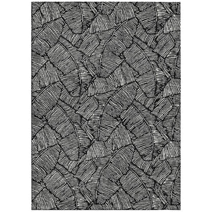 Tabselect Home Line 5' X 8' Black And Ivory Floral Washable Indoor Outdoor Area Rug