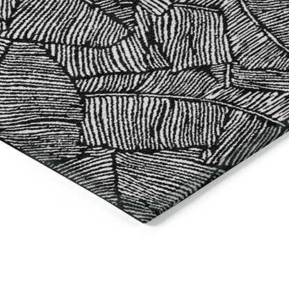 Tabselect Home Line 5' X 8' Black And Ivory Floral Washable Indoor Outdoor Area Rug