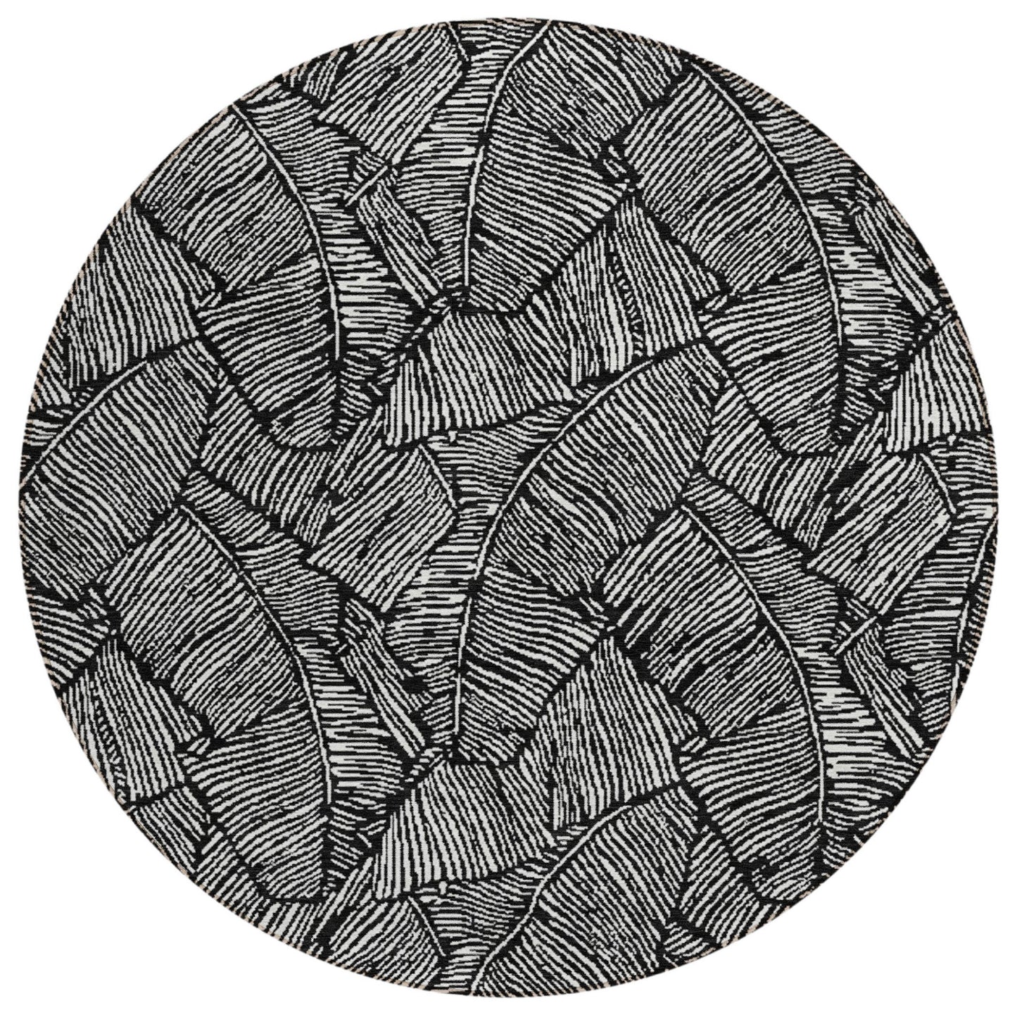 Tabselect Home Line 8' Black And Ivory Round Floral Washable Indoor Outdoor Area Rug