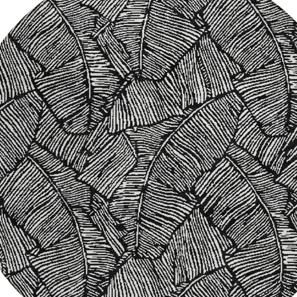 Tabselect Home Line 8' Black And Ivory Round Floral Washable Indoor Outdoor Area Rug
