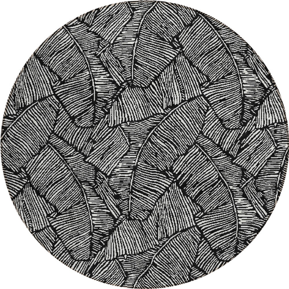 Tabselect Home Line 8' Black And Ivory Round Floral Washable Indoor Outdoor Area Rug