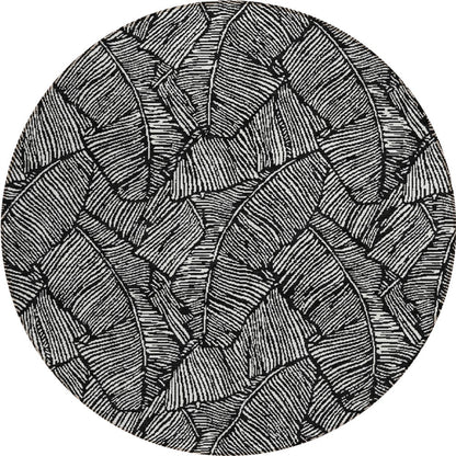 Tabselect Home Line 8' Black And Ivory Round Floral Washable Indoor Outdoor Area Rug