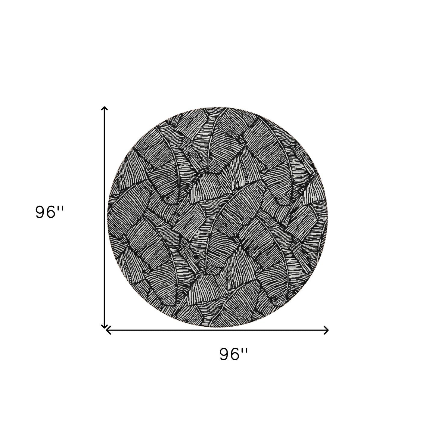 Tabselect Home Line 8' Black And Ivory Round Floral Washable Indoor Outdoor Area Rug