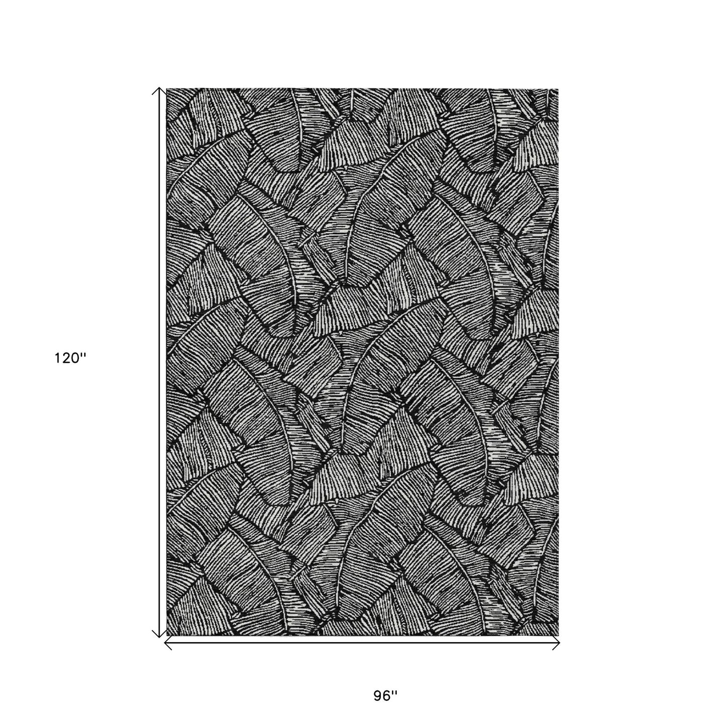 Tabselect Home Line 8' X 10' Black And Ivory Floral Washable Indoor Outdoor Area Rug