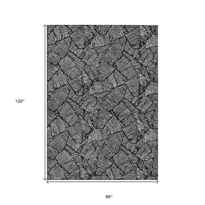 Tabselect Home Line 8' X 10' Black And Ivory Floral Washable Indoor Outdoor Area Rug