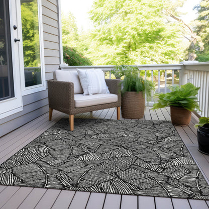 Tabselect Home Line 8' X 10' Black And Ivory Floral Washable Indoor Outdoor Area Rug
