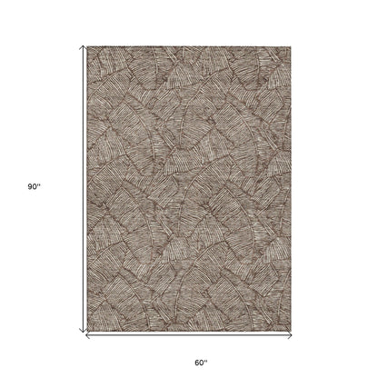 Tabselect Home Line 5' X 8' Brown And Beige Floral Washable Indoor Outdoor Area Rug