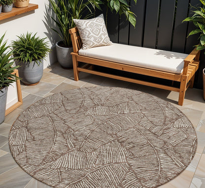 Tabselect Home Line 8' Brown And Beige Round Floral Washable Indoor Outdoor Area Rug