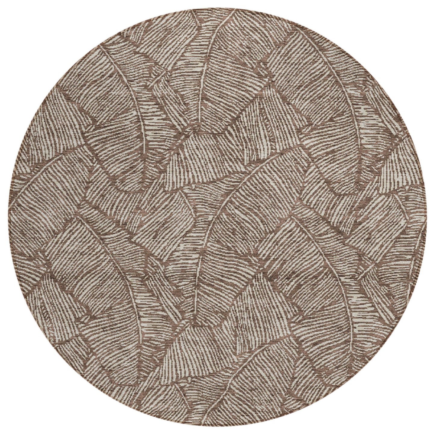 Tabselect Home Line 8' Brown And Beige Round Floral Washable Indoor Outdoor Area Rug