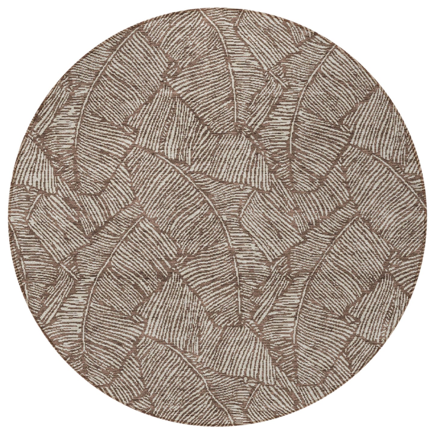 Tabselect Home Line 8' Brown And Beige Round Floral Washable Indoor Outdoor Area Rug