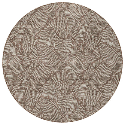 Tabselect Home Line 8' Brown And Beige Round Floral Washable Indoor Outdoor Area Rug