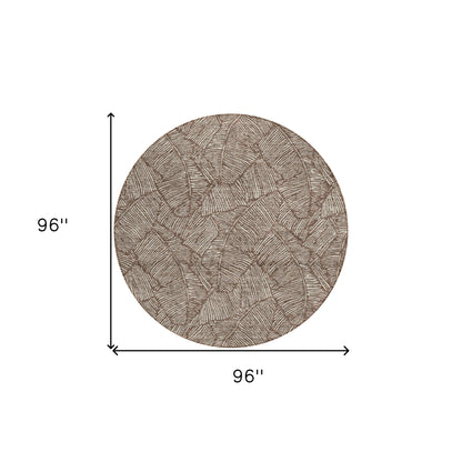 Tabselect Home Line 8' Brown And Beige Round Floral Washable Indoor Outdoor Area Rug