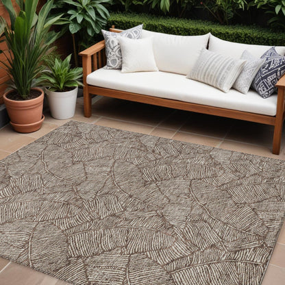 Tabselect Home Line 8' X 10' Brown And Beige Floral Washable Indoor Outdoor Area Rug