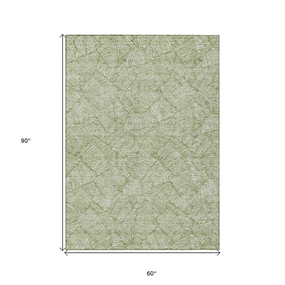 Tabselect Home Line 5' X 8' Green And Ivory Floral Washable Indoor Outdoor Area Rug