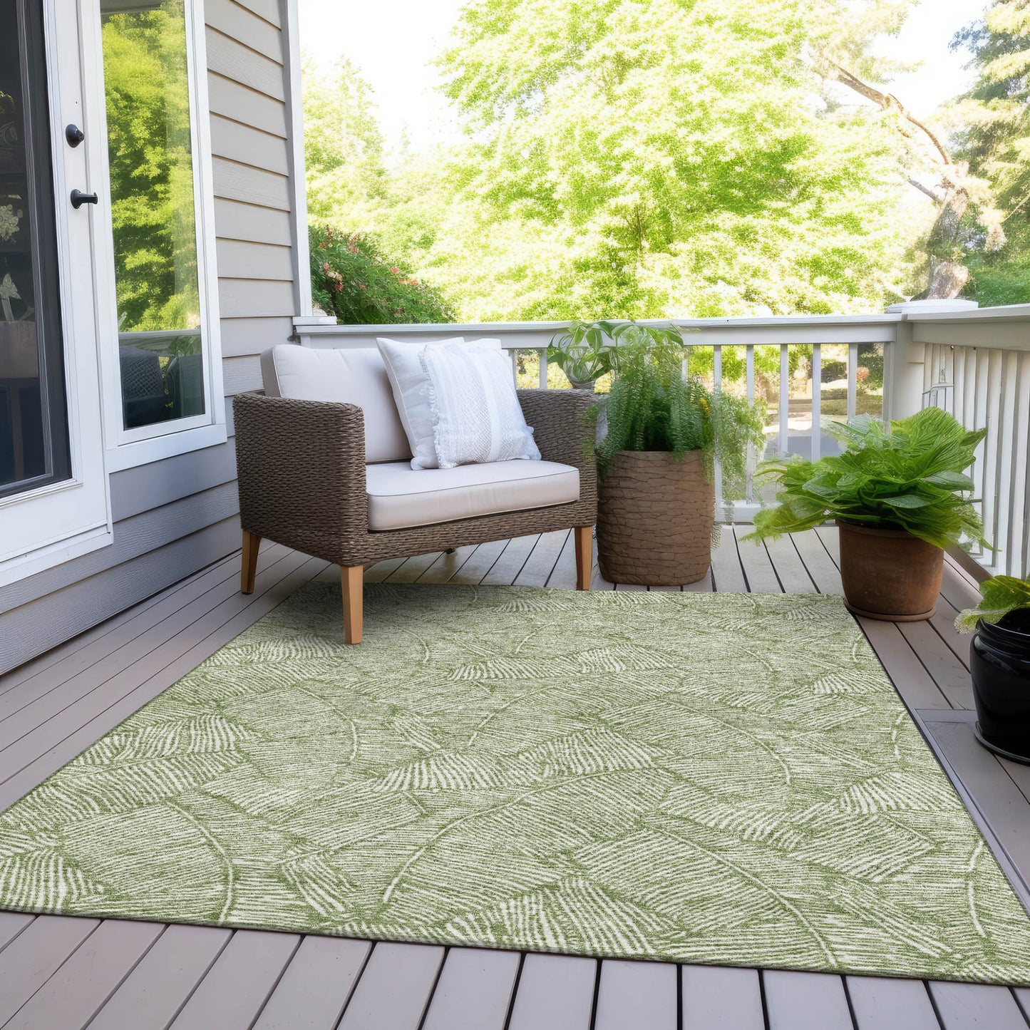Tabselect Home Line 5' X 8' Green And Ivory Floral Washable Indoor Outdoor Area Rug