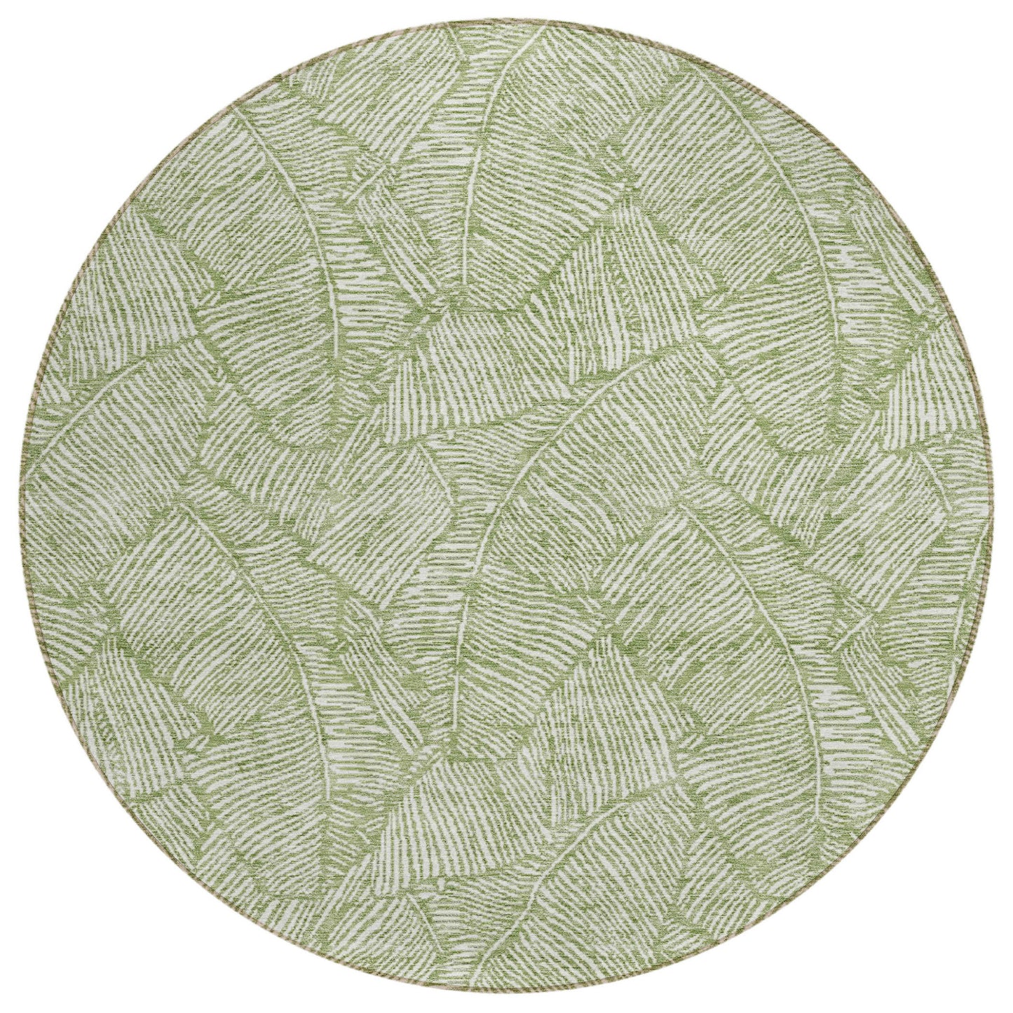 Tabselect Home Line 8' Green And Ivory Round Floral Washable Indoor Outdoor Area Rug