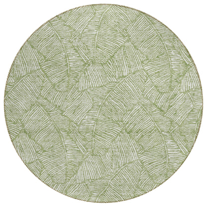 Tabselect Home Line 8' Green And Ivory Round Floral Washable Indoor Outdoor Area Rug