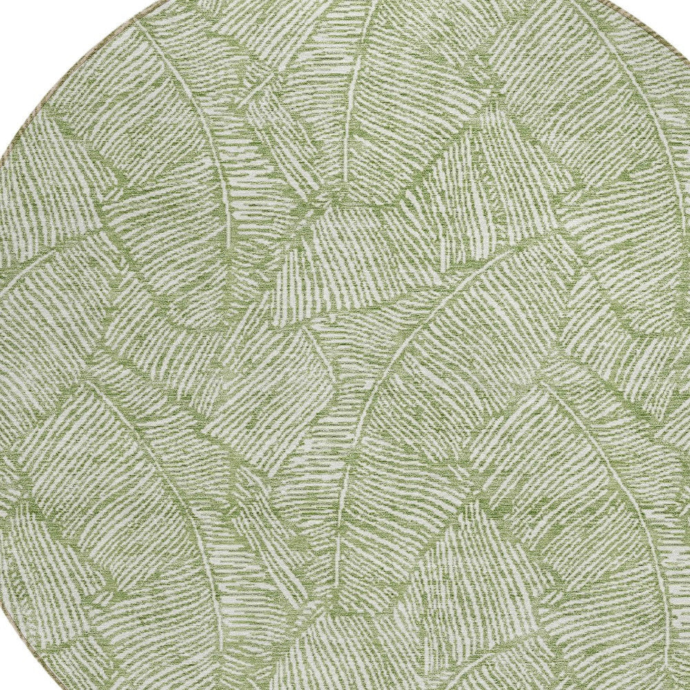 Tabselect Home Line 8' Green And Ivory Round Floral Washable Indoor Outdoor Area Rug