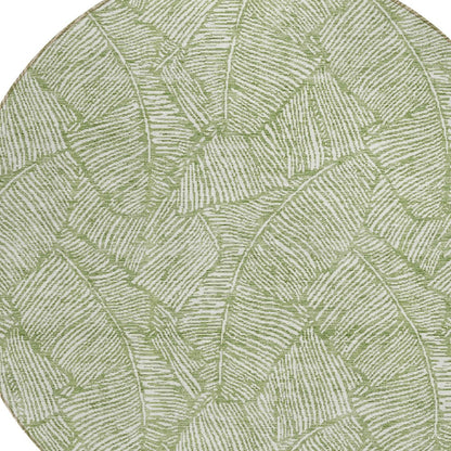 Tabselect Home Line 8' Green And Ivory Round Floral Washable Indoor Outdoor Area Rug