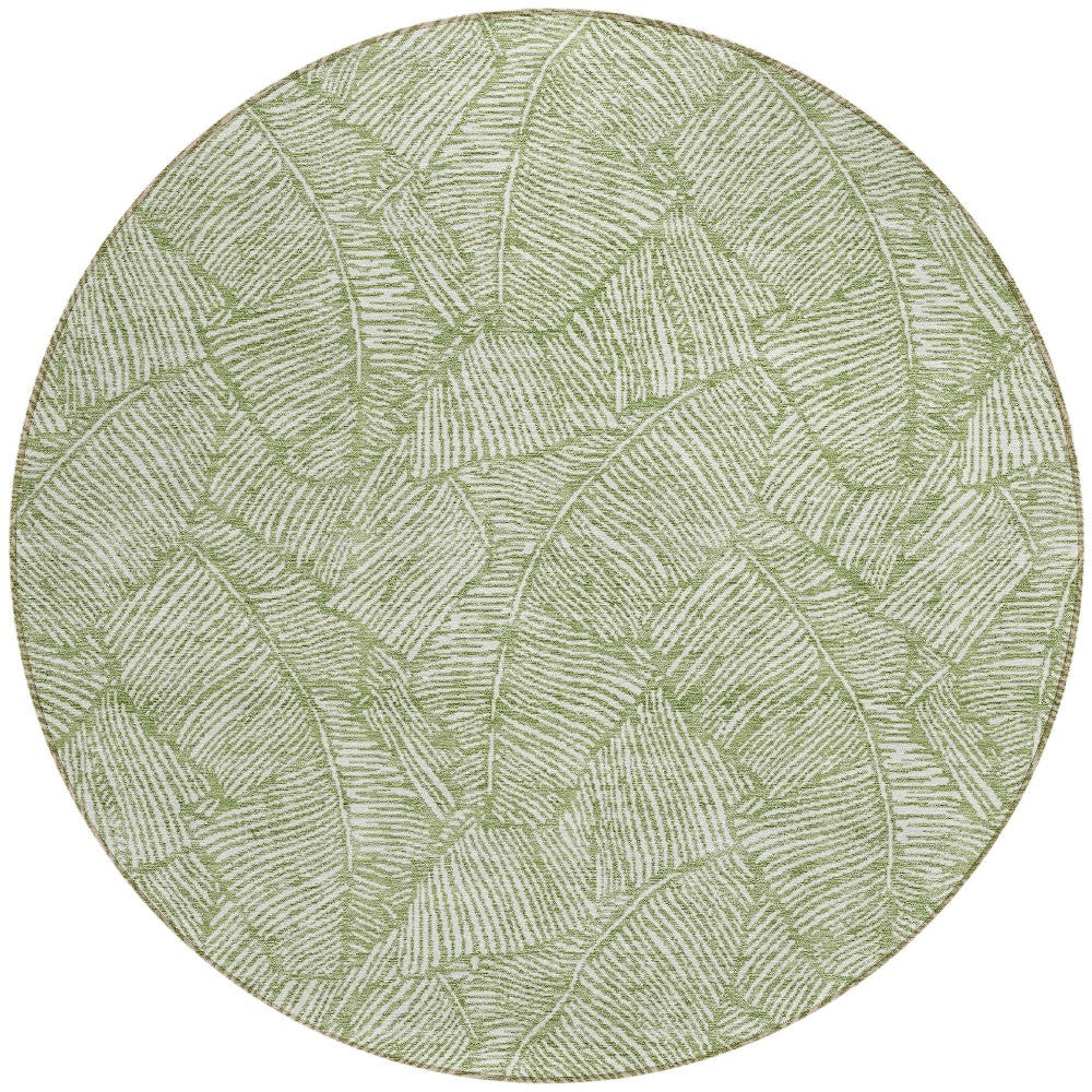Tabselect Home Line 8' Green And Ivory Round Floral Washable Indoor Outdoor Area Rug