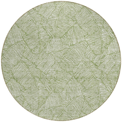 Tabselect Home Line 8' Green And Ivory Round Floral Washable Indoor Outdoor Area Rug