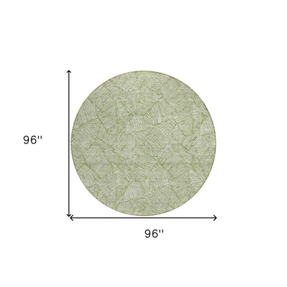 Tabselect Home Line 8' Green And Ivory Round Floral Washable Indoor Outdoor Area Rug