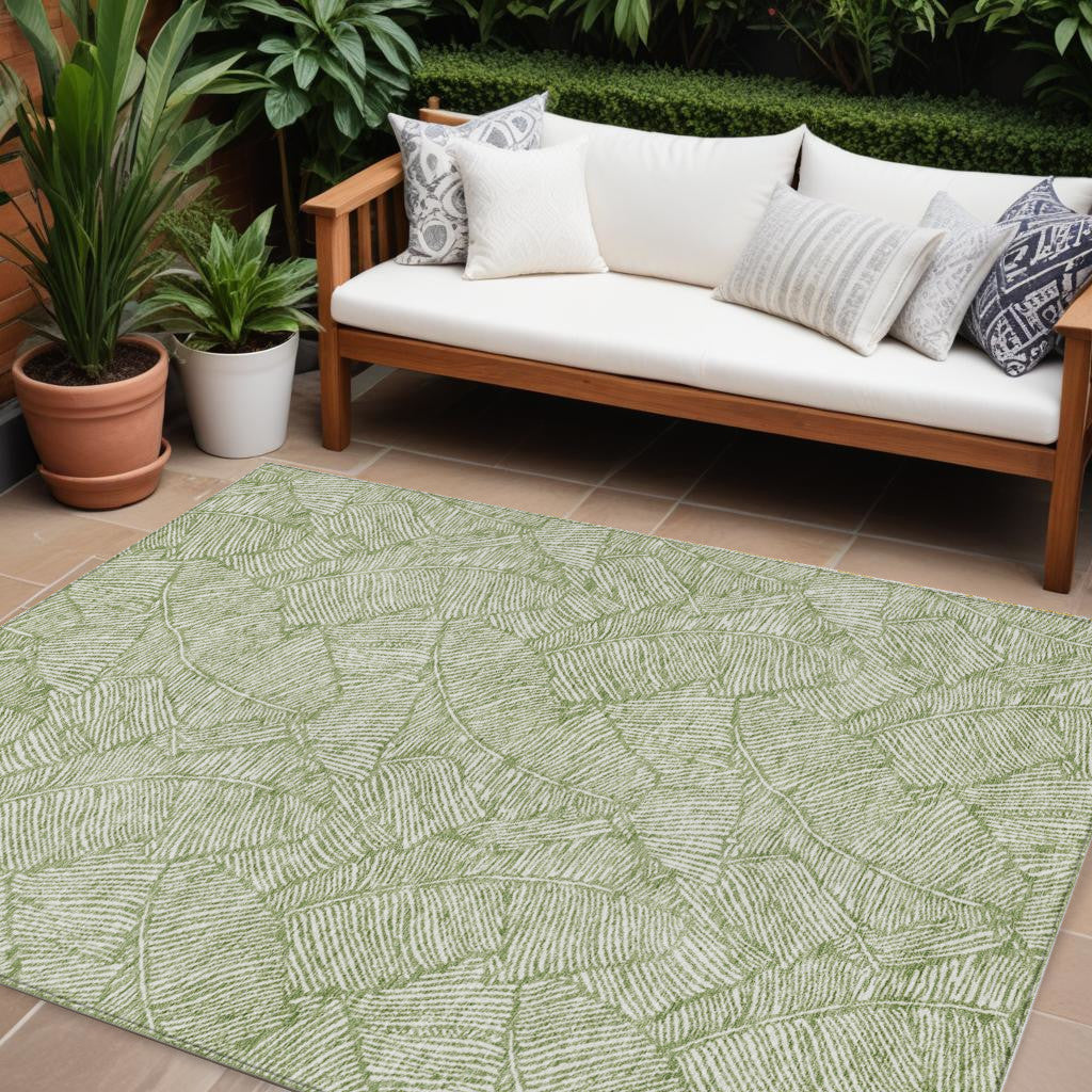 Tabselect Home Line 8' X 10' Green And Ivory Floral Washable Indoor Outdoor Area Rug