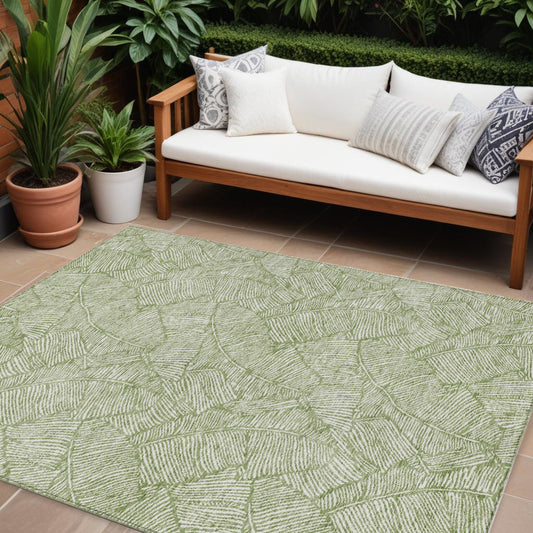 Tabselect Home Line 8' X 10' Green And Ivory Floral Washable Indoor Outdoor Area Rug