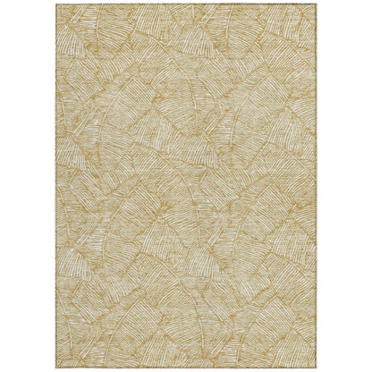 Tabselect Home Line 5' X 8' Gold And Beige Floral Washable Indoor Outdoor Area Rug