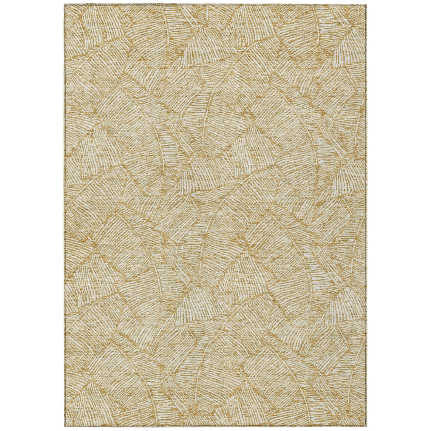 Tabselect Home Line 5' X 8' Gold And Beige Floral Washable Indoor Outdoor Area Rug
