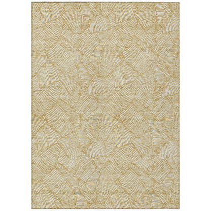 Tabselect Home Line 5' X 8' Gold And Beige Floral Washable Indoor Outdoor Area Rug