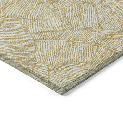 Tabselect Home Line 5' X 8' Gold And Beige Floral Washable Indoor Outdoor Area Rug